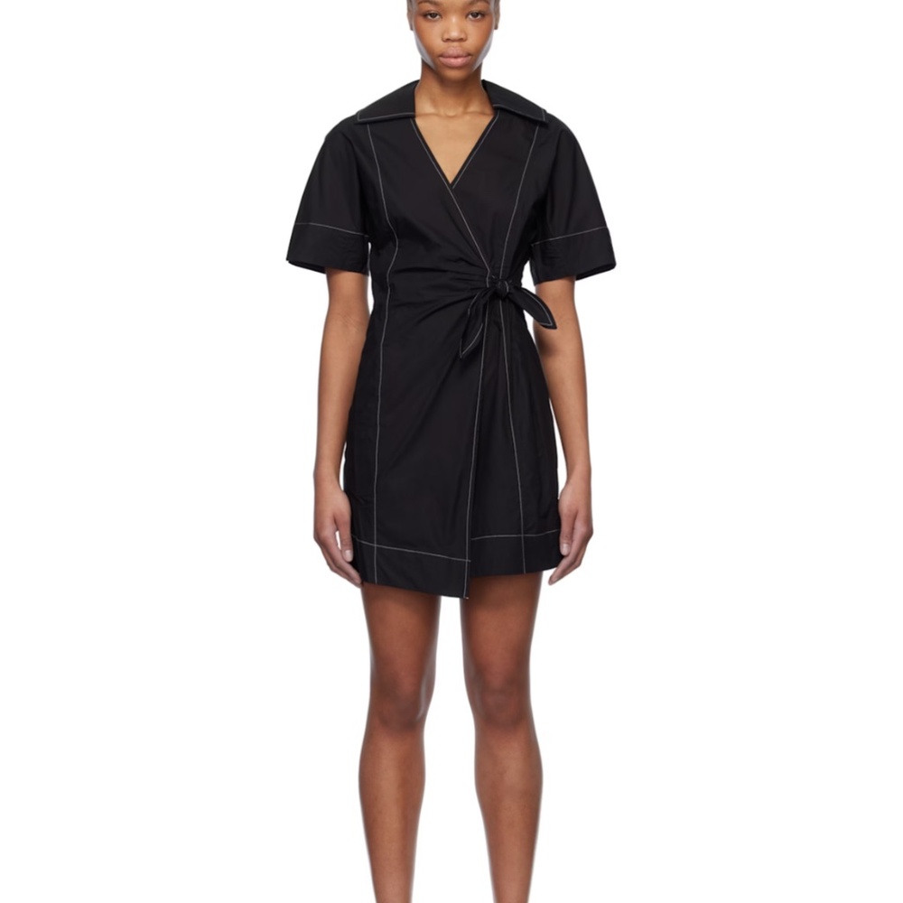 GANNI Black Cotton Poplin Wrap dress